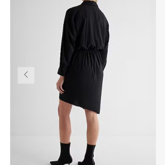 EXPRESS V-Neck Surplice Asymmetrical Mini Portofino Shirt Dress XS Black NWT - Picture 4 of 7